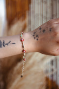 Elephant and Red Evil Eye Bracelet - Gold Plated