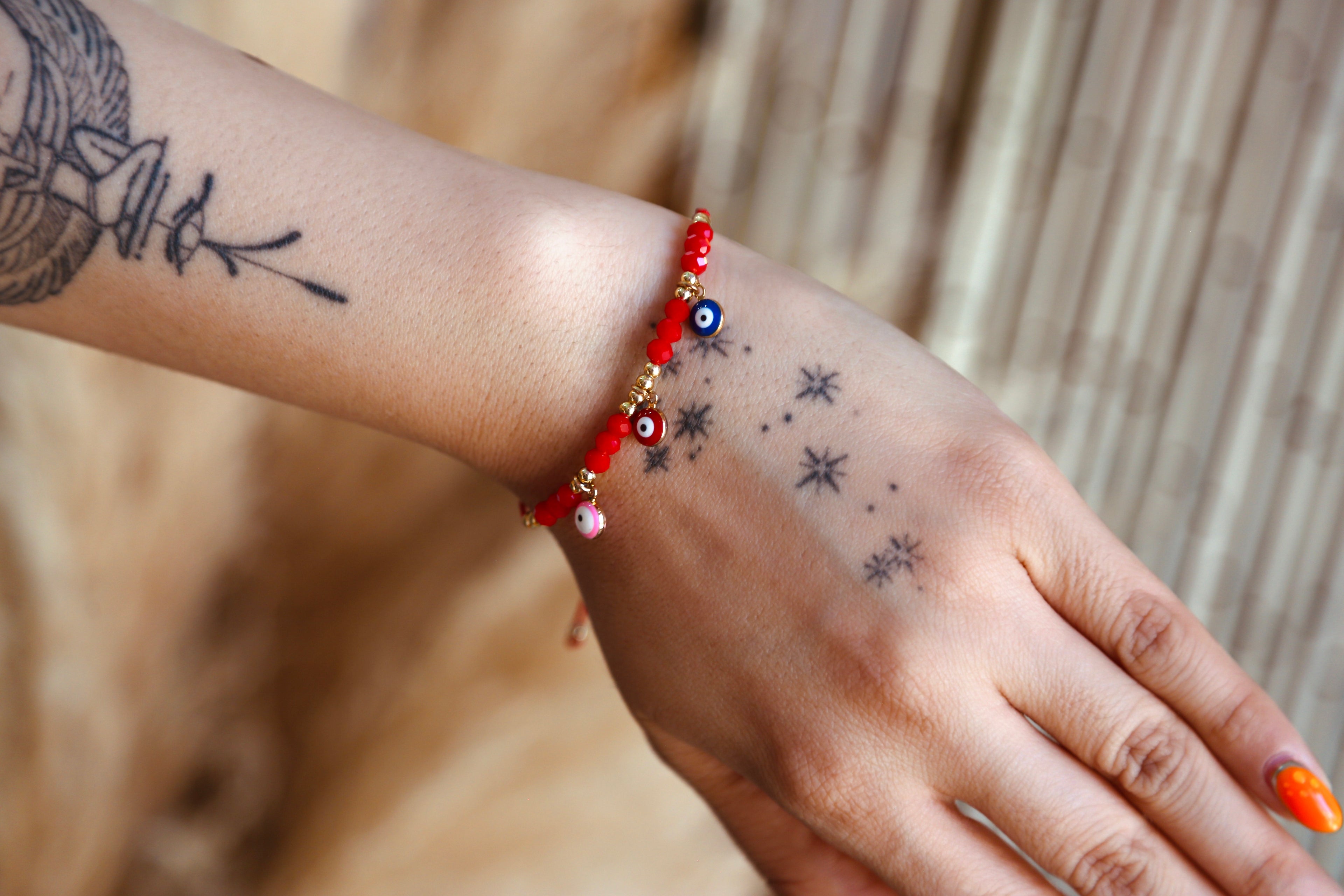 Adjustable Blue, Red, Pink Evil Eye and Red Bead Bracelet