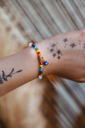 Adjustable Blue Evil Eye and Rainbow Bead Bracelet