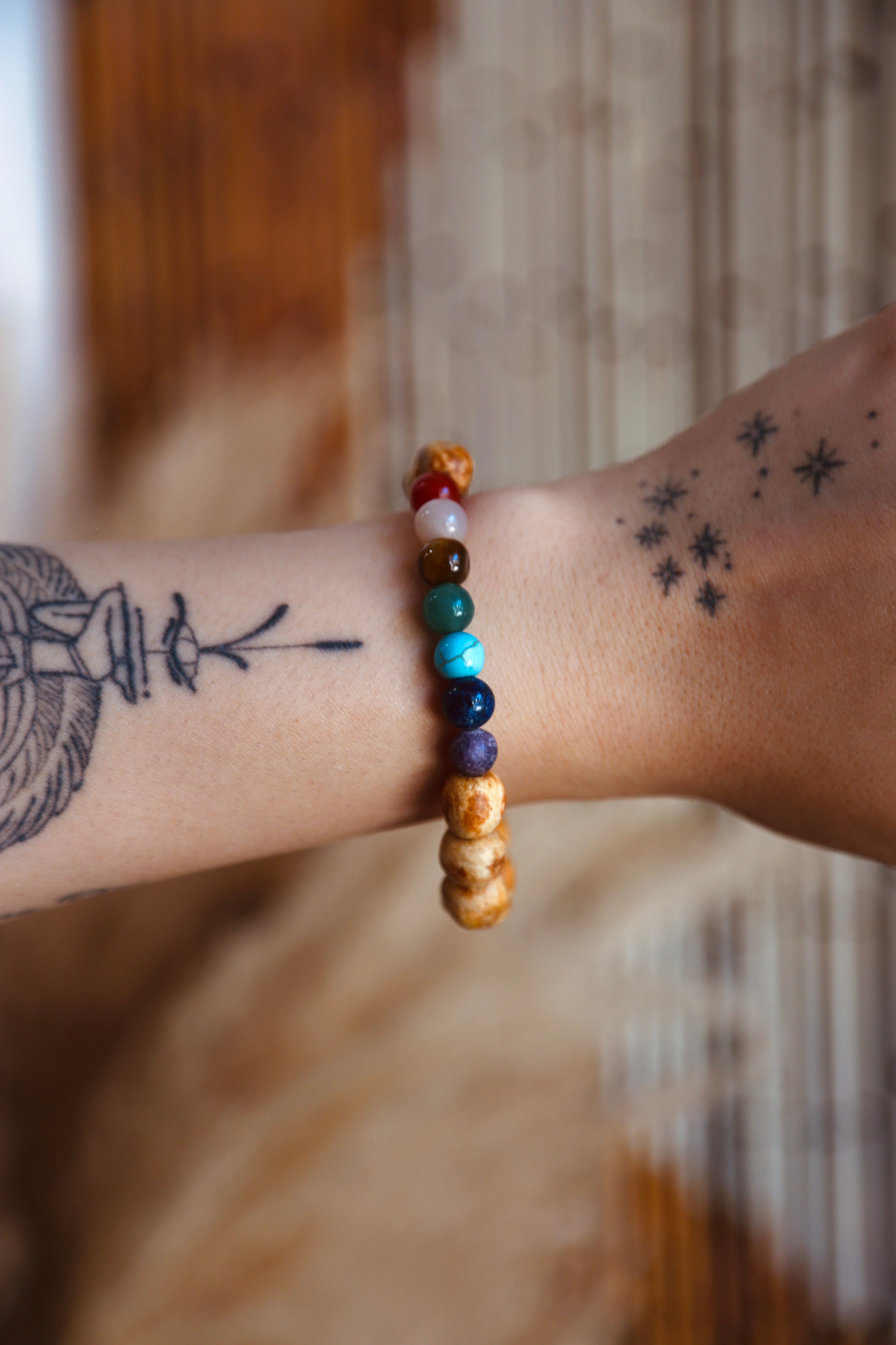 Palo Santo and Rainbow Polished Crystal Bracelet
