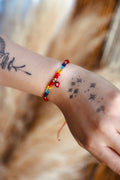 Adjustable Red Evil Eye and Rainbow Bead Bracelet